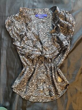 Miley Cyrus & Max Azria Black and White Zebra Ruffle Blouse